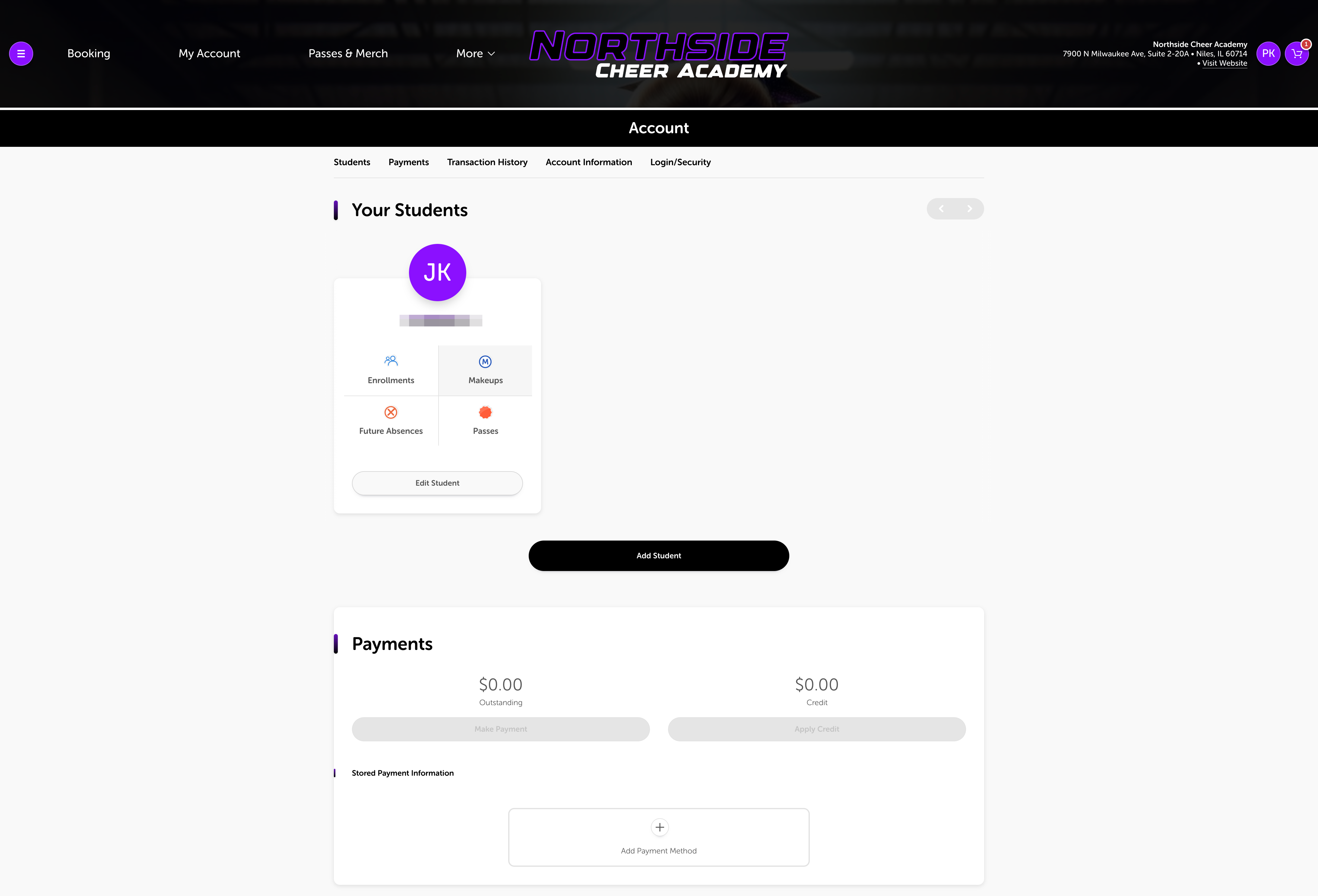 For the student you're booking a makeup, Click on Makeups