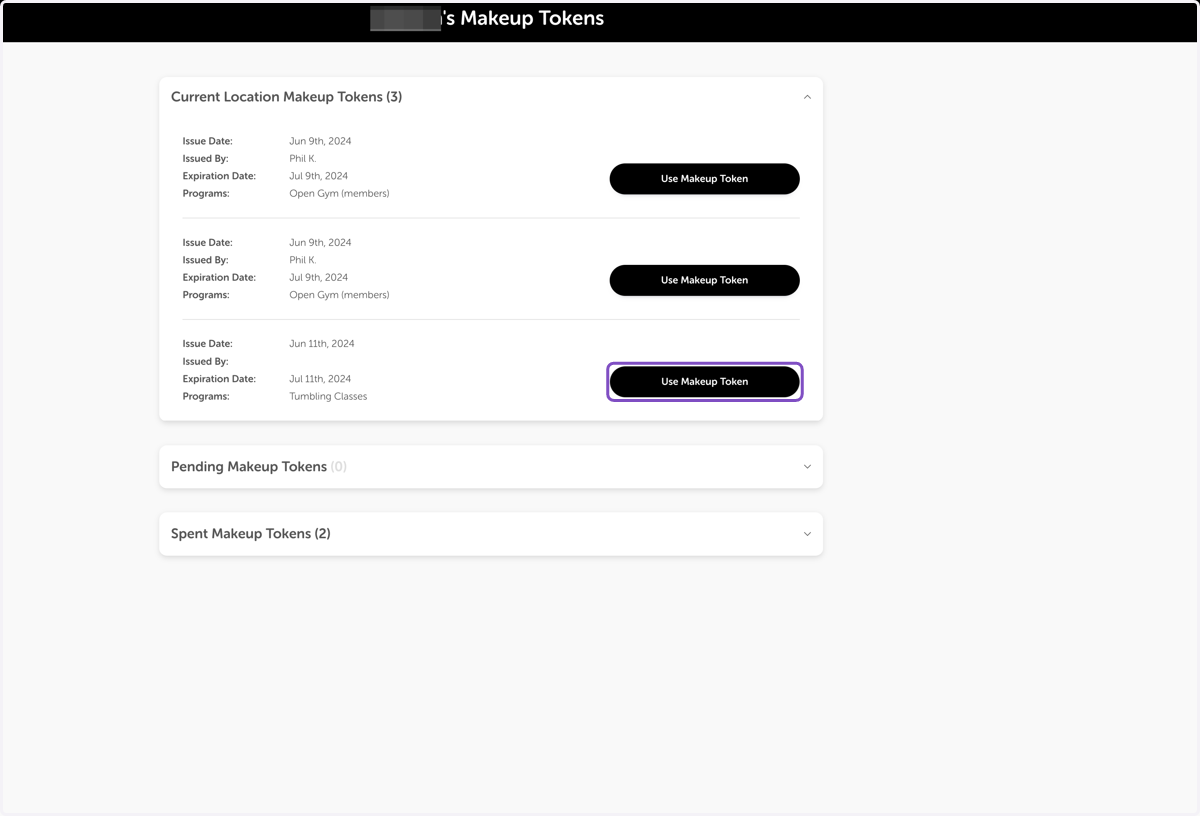 Be sure to select the right Token based on the 'Program' & Click on Use Makeup Token