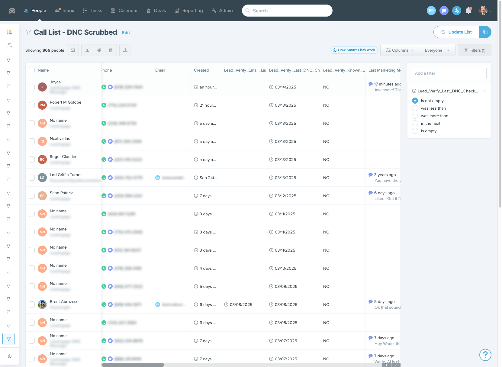 Drag all the columns you added to the front of your smartlist for easier access