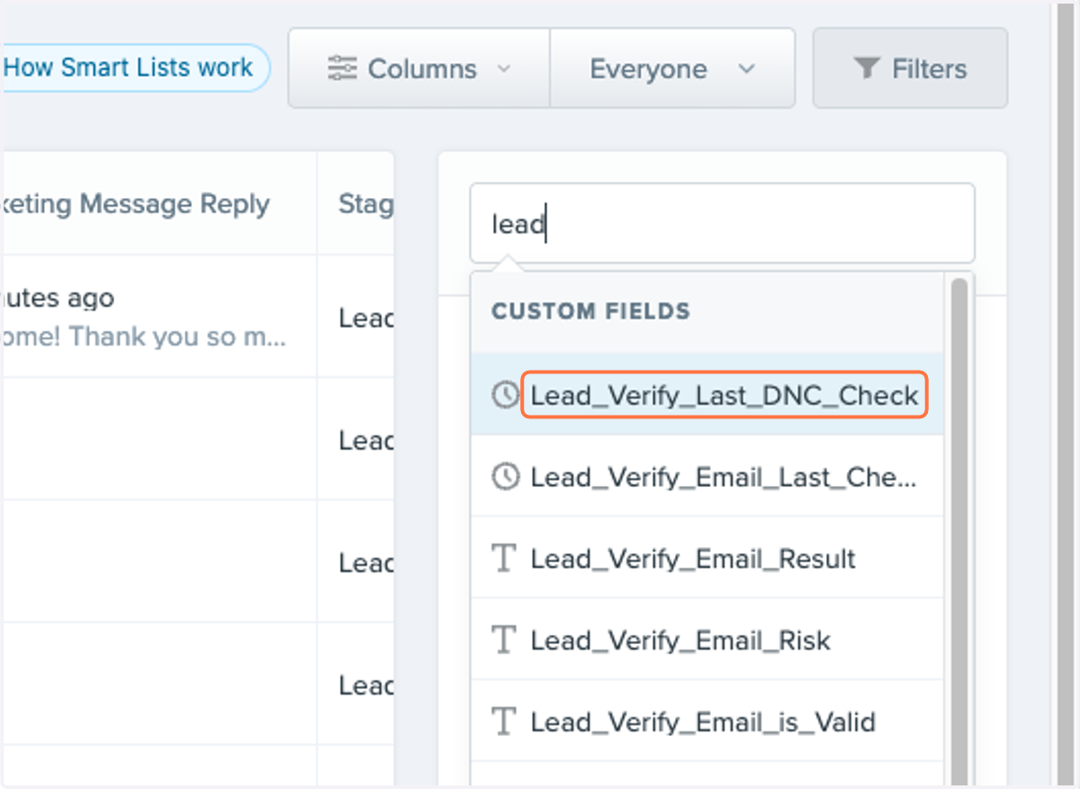 Click on Lead_Verify_Last_DNC_Check