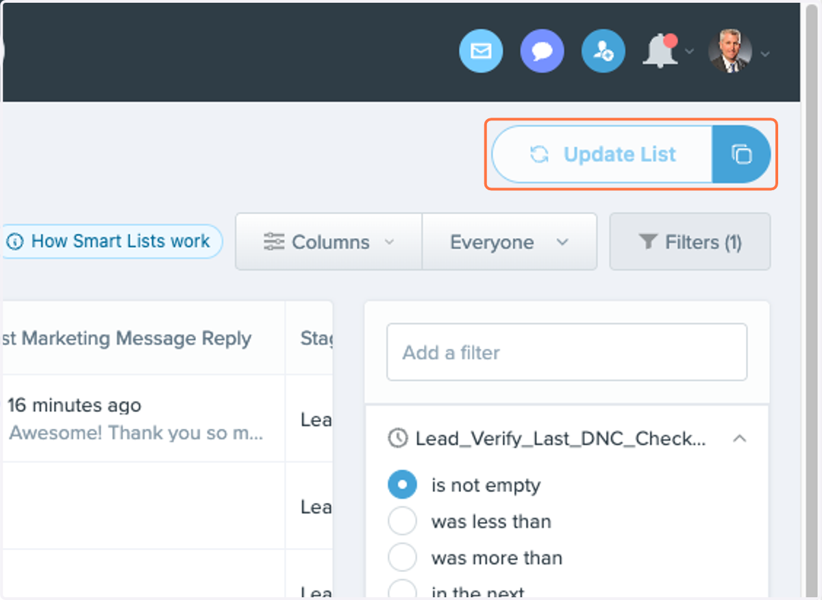 Click on Update List