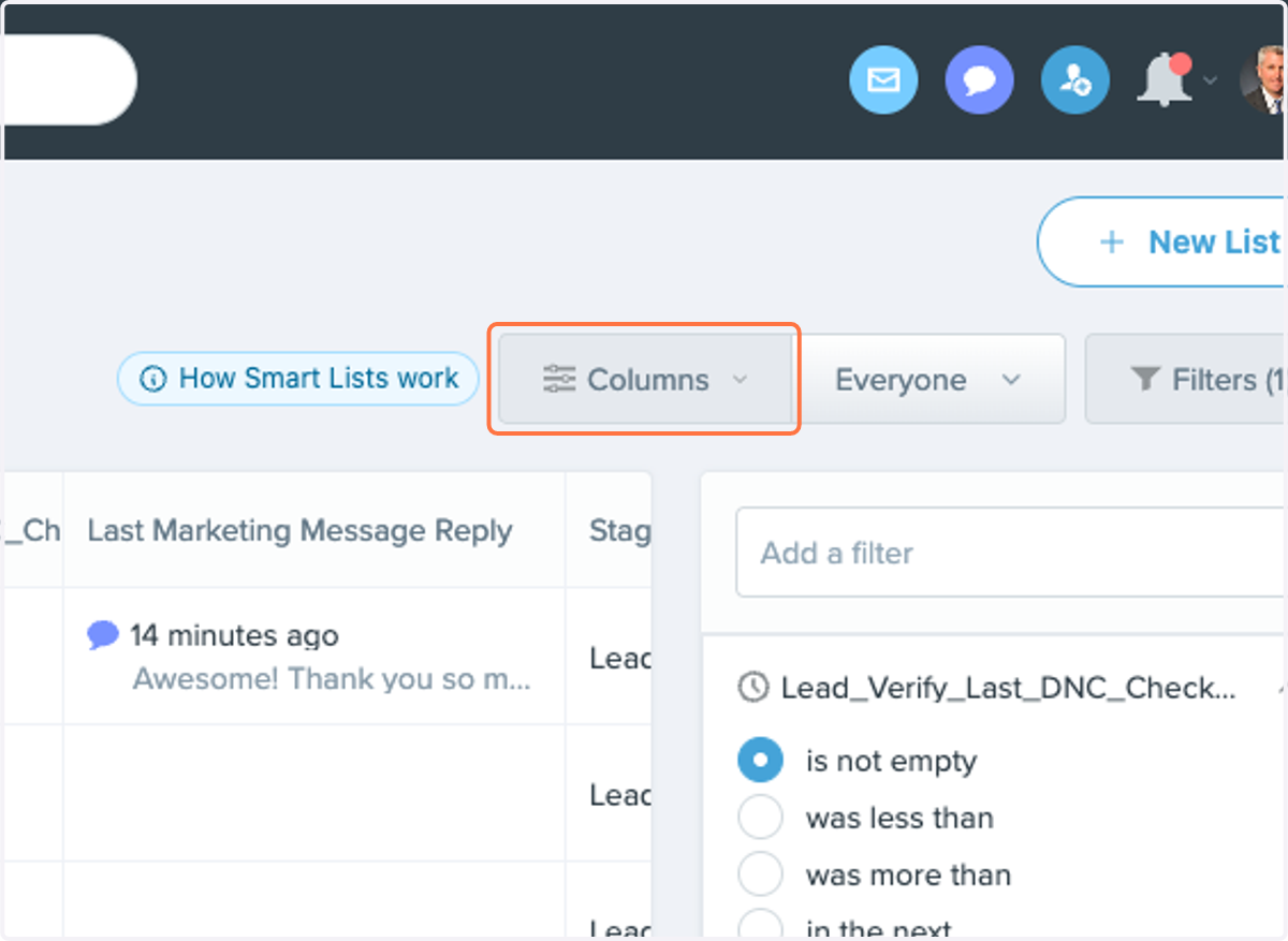 Click on Columns