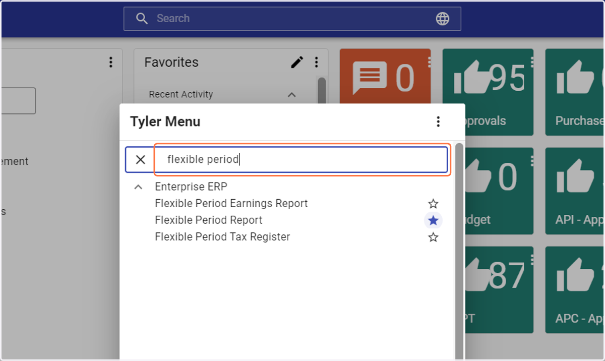 On Tyler Menu type "flexible period"