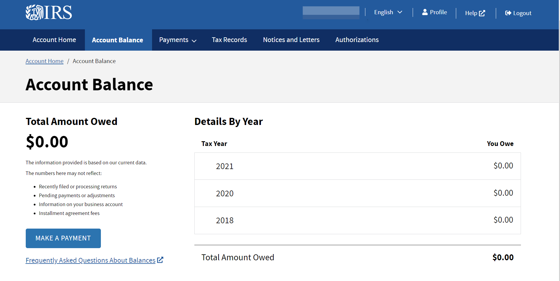 Account Balance Homepage