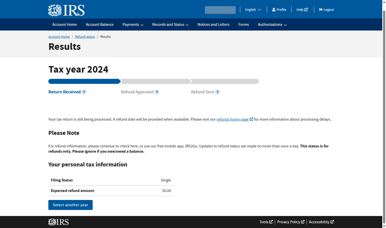 Click on Refund Status