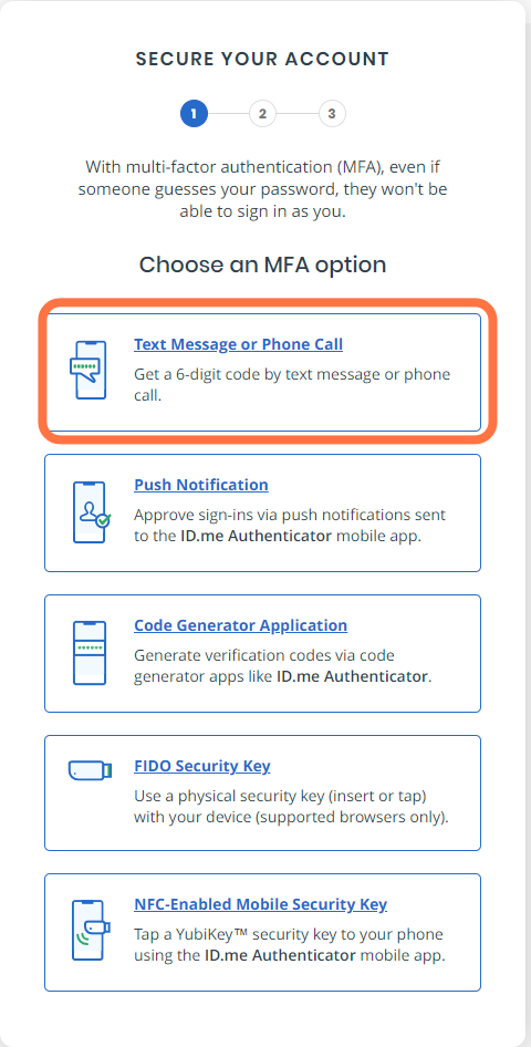 Choose an option to verify your account