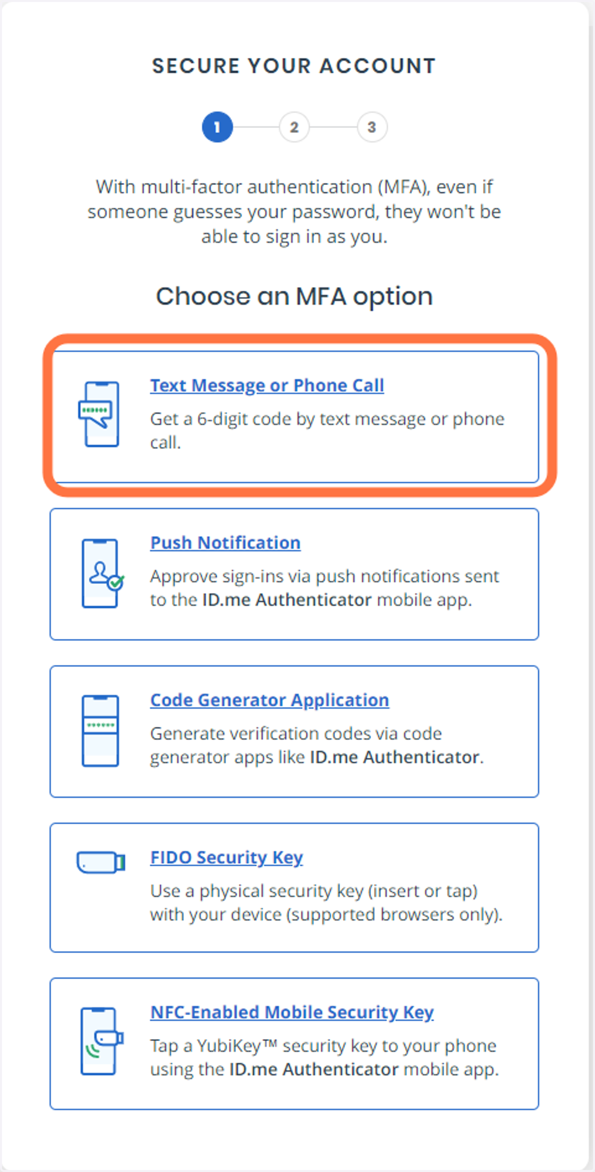 Choose an option to verify your account