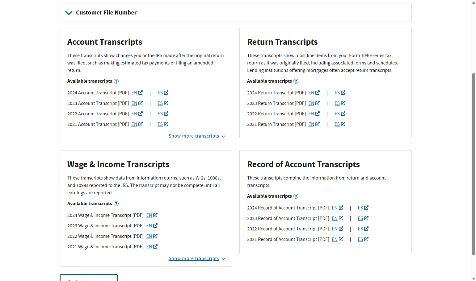 Click on '"View Transcripts"
