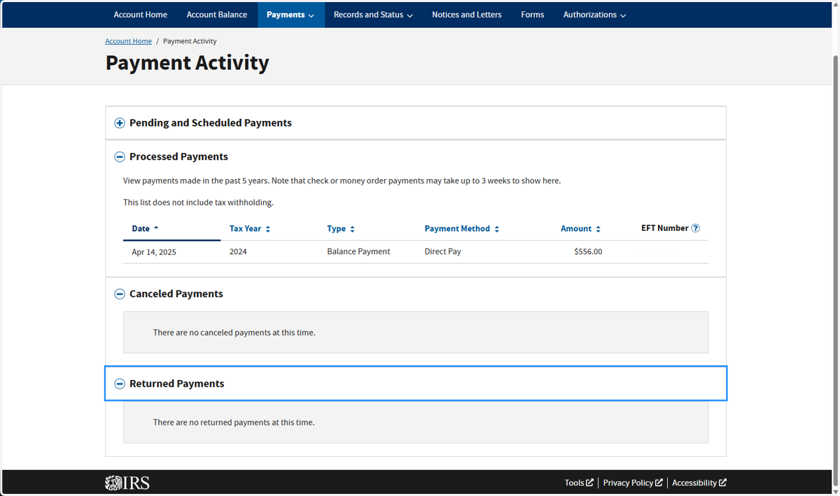 Click on Payment Activity