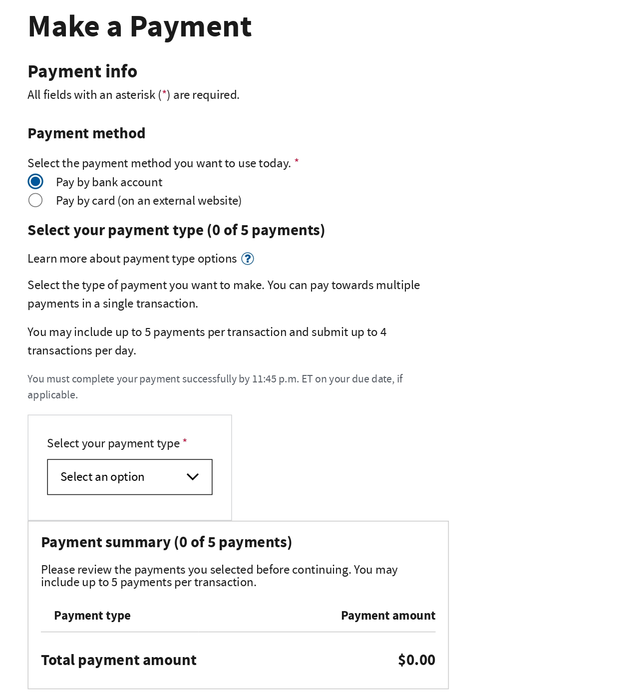After you click "Make a Payment" button
