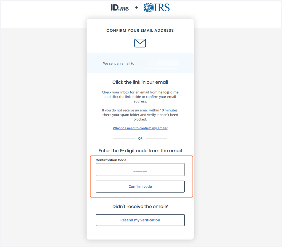 Enter the Verification Code at the Bottom of the email sent to the email you entered
