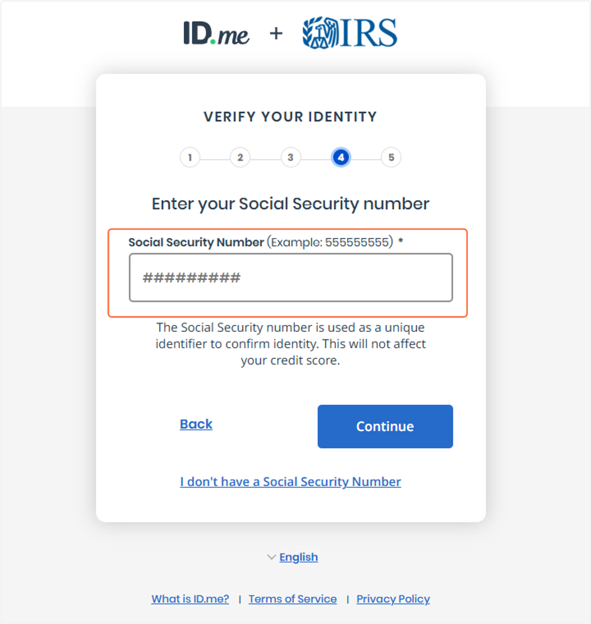 Enter your SSN in the space provided