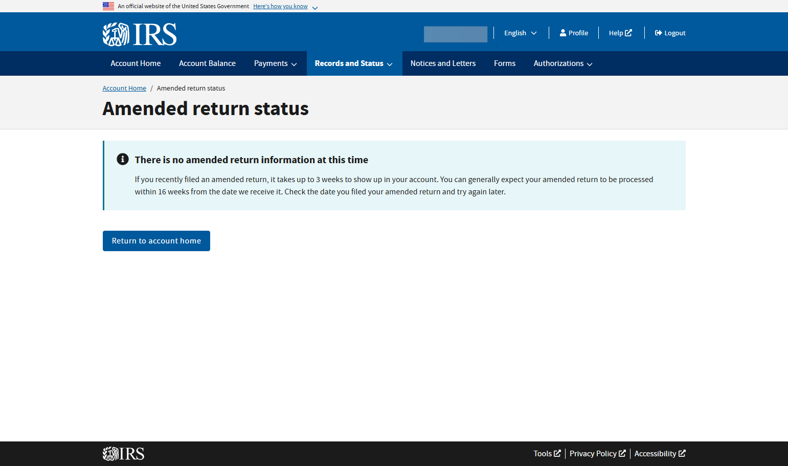 Click on Amended Return Status