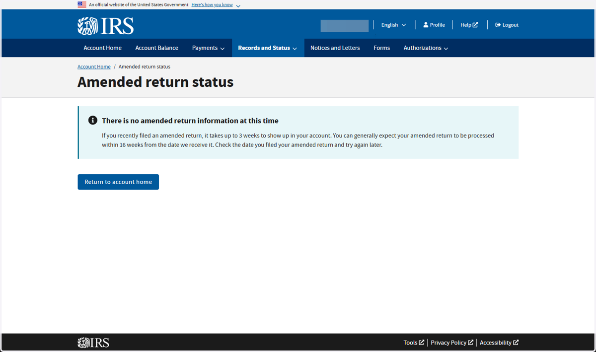 Click on Amended Return Status