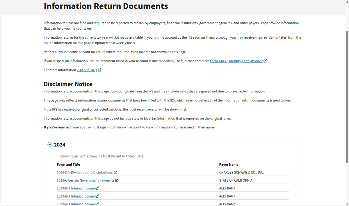 Click on Information Return Documents