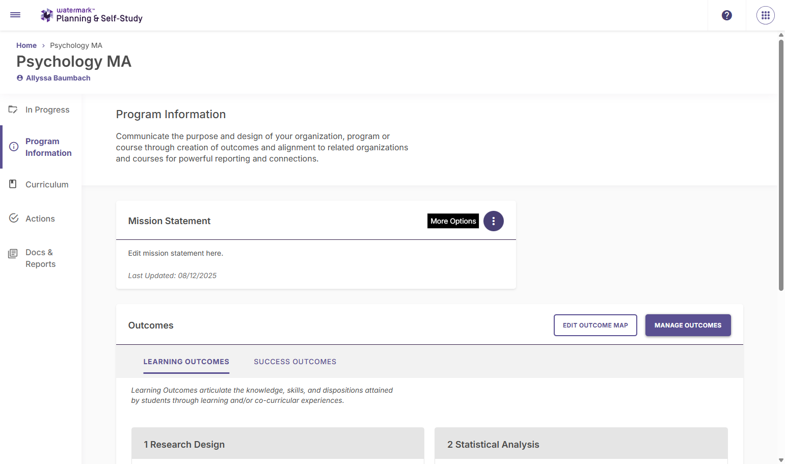 Click on the three dots to the left of the mission statement box. Note: If there is no mission statement, this will be a button titled "Add Mission Statement".