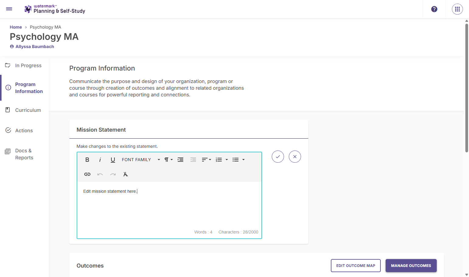 Add a new mission statement here or edit the existing mission statement.