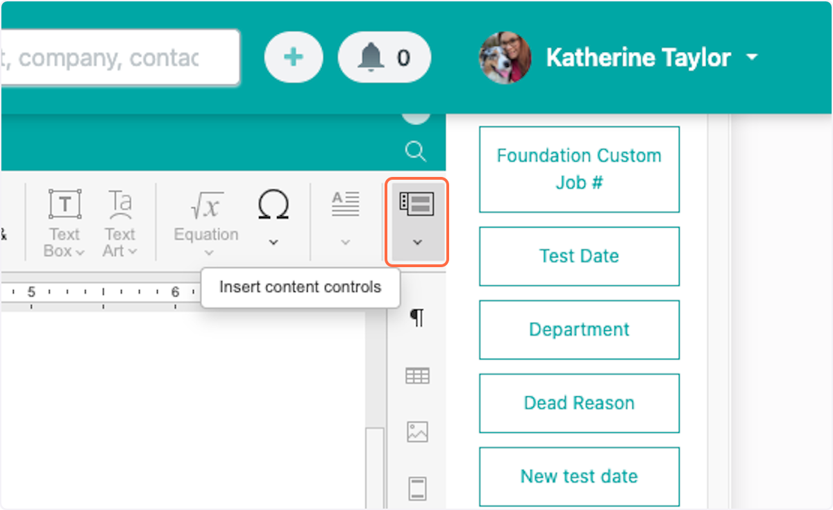 With Date picker selected, click on Insert Content Controls
