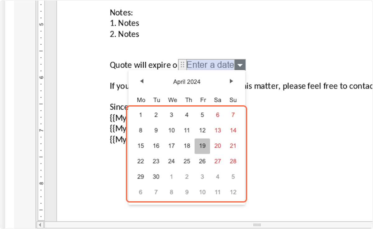 When creating a proposal, you will have the option to select a date from a calendar