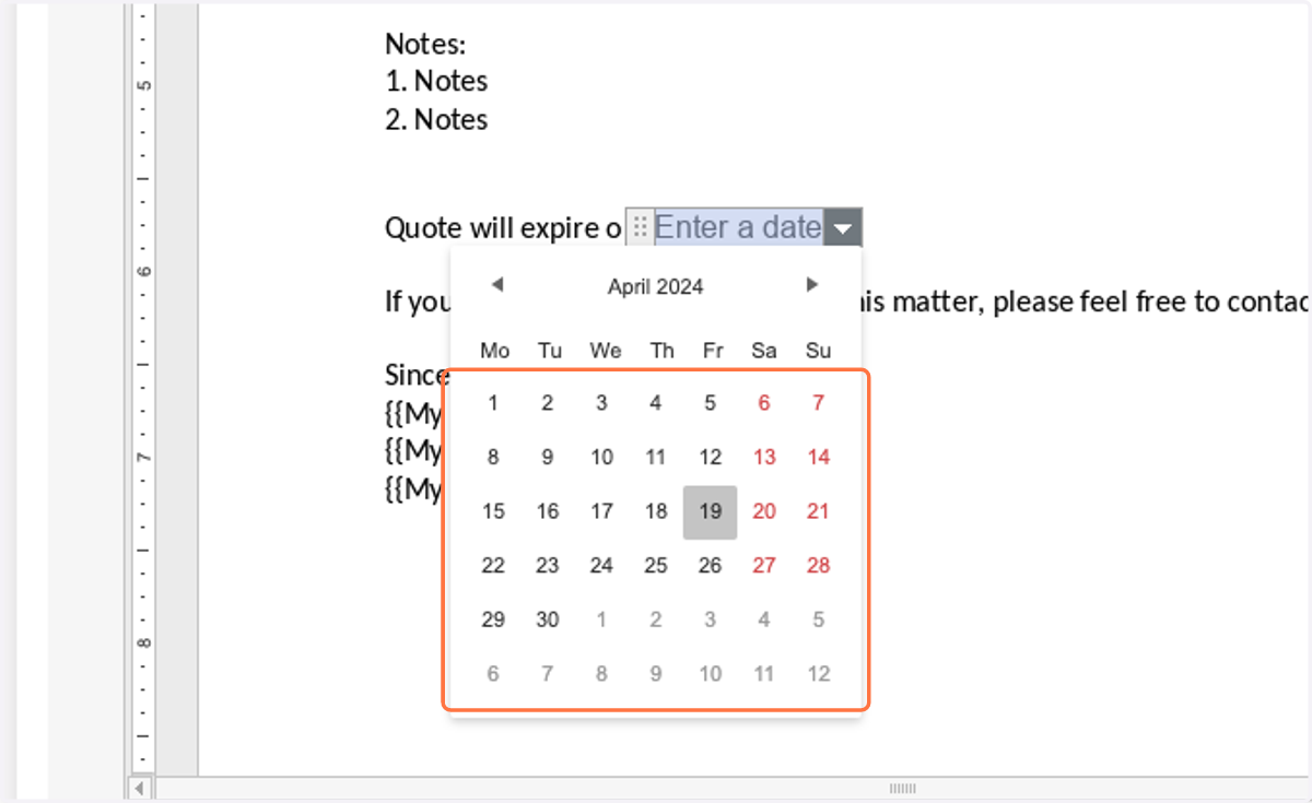 When creating a proposal, you will have the option to select a date from a calendar