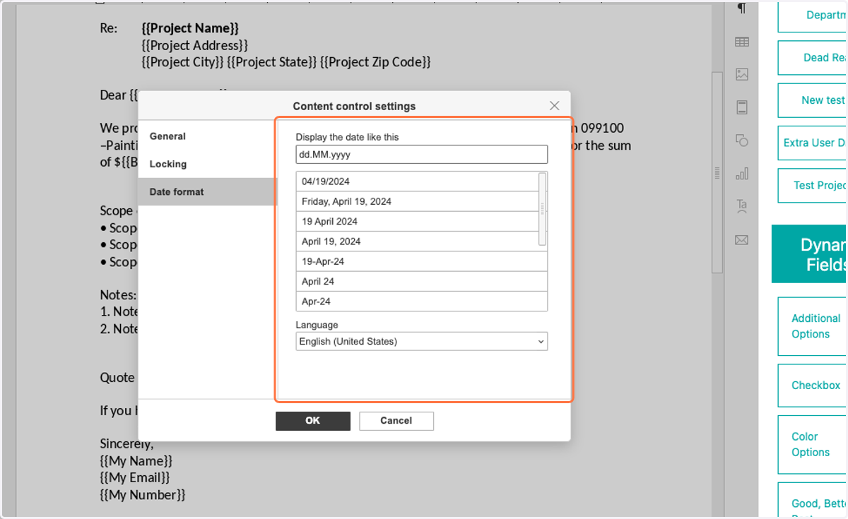 Select date display format
