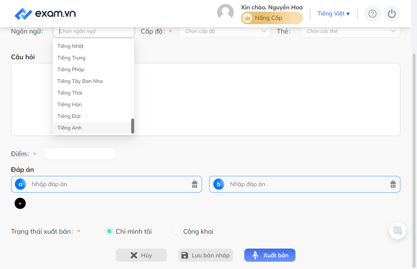 Sau đó chọn ngôn ngữ có trong danh sách