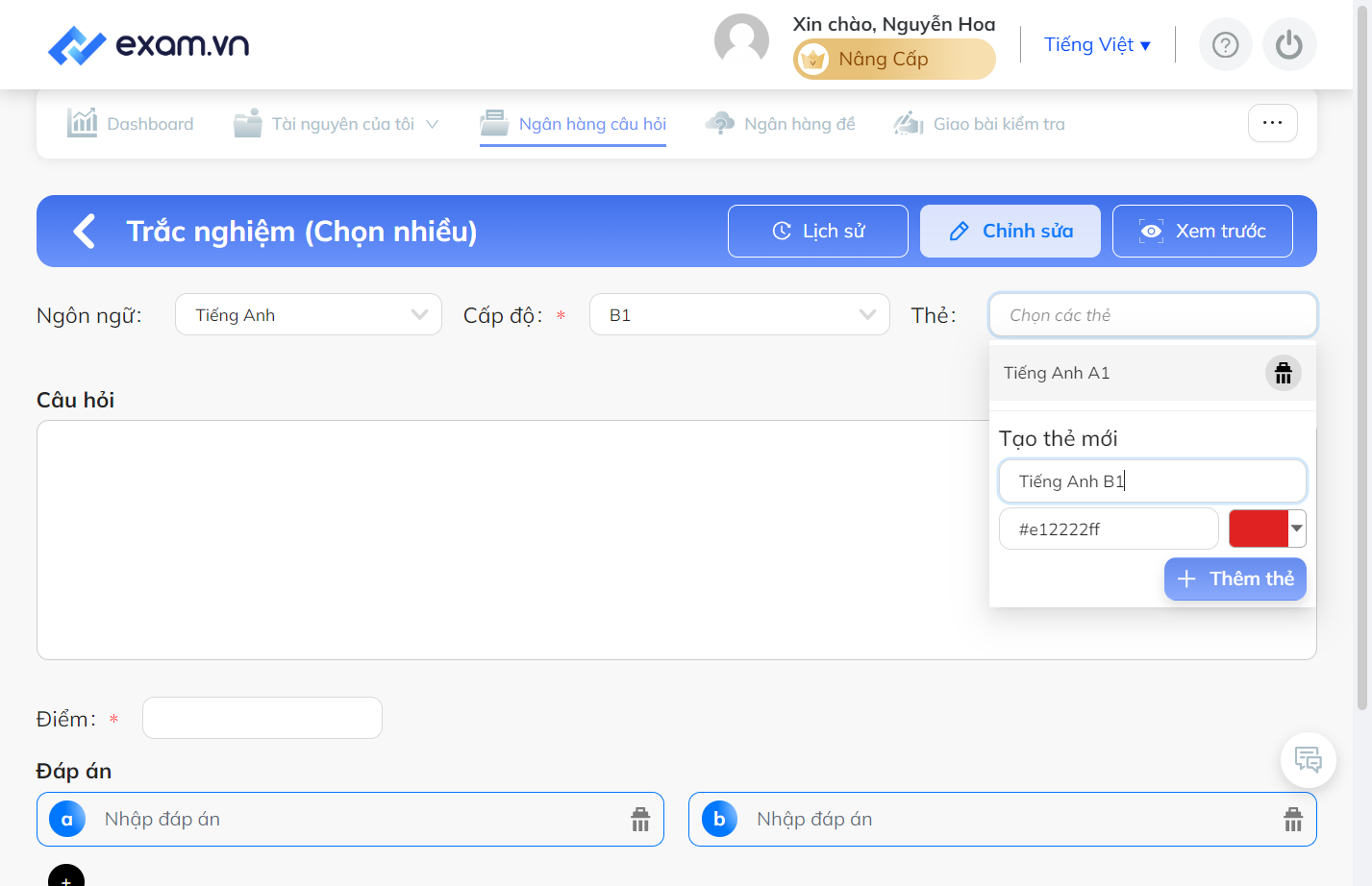 Nhấn chọn "Thêm thẻ"