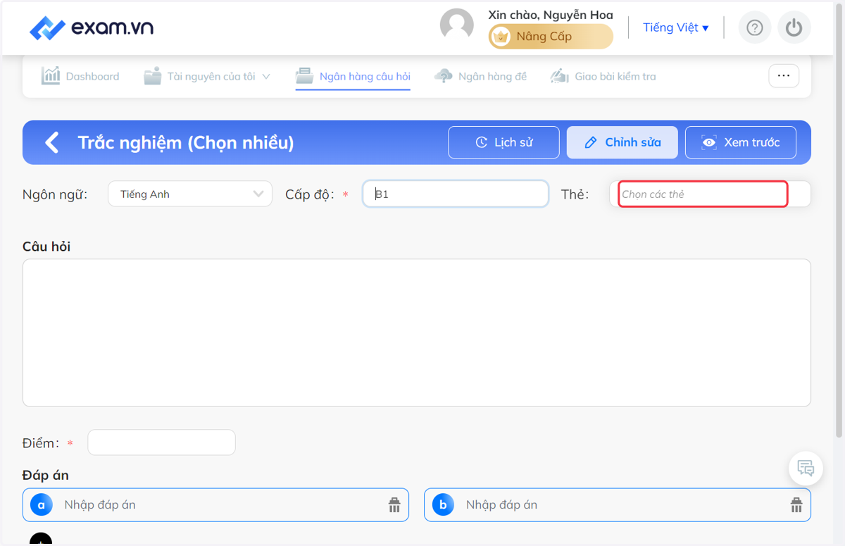 Nhấn chọn "Chọn các thẻ"