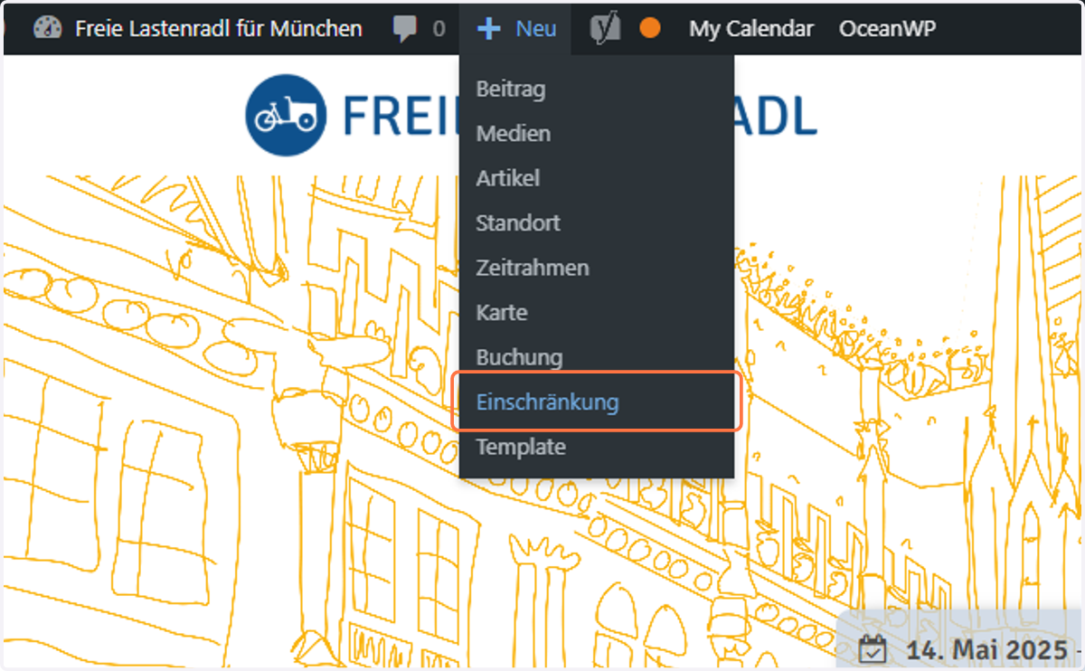 Nach der Anmeldung - Neu > Einschränkung