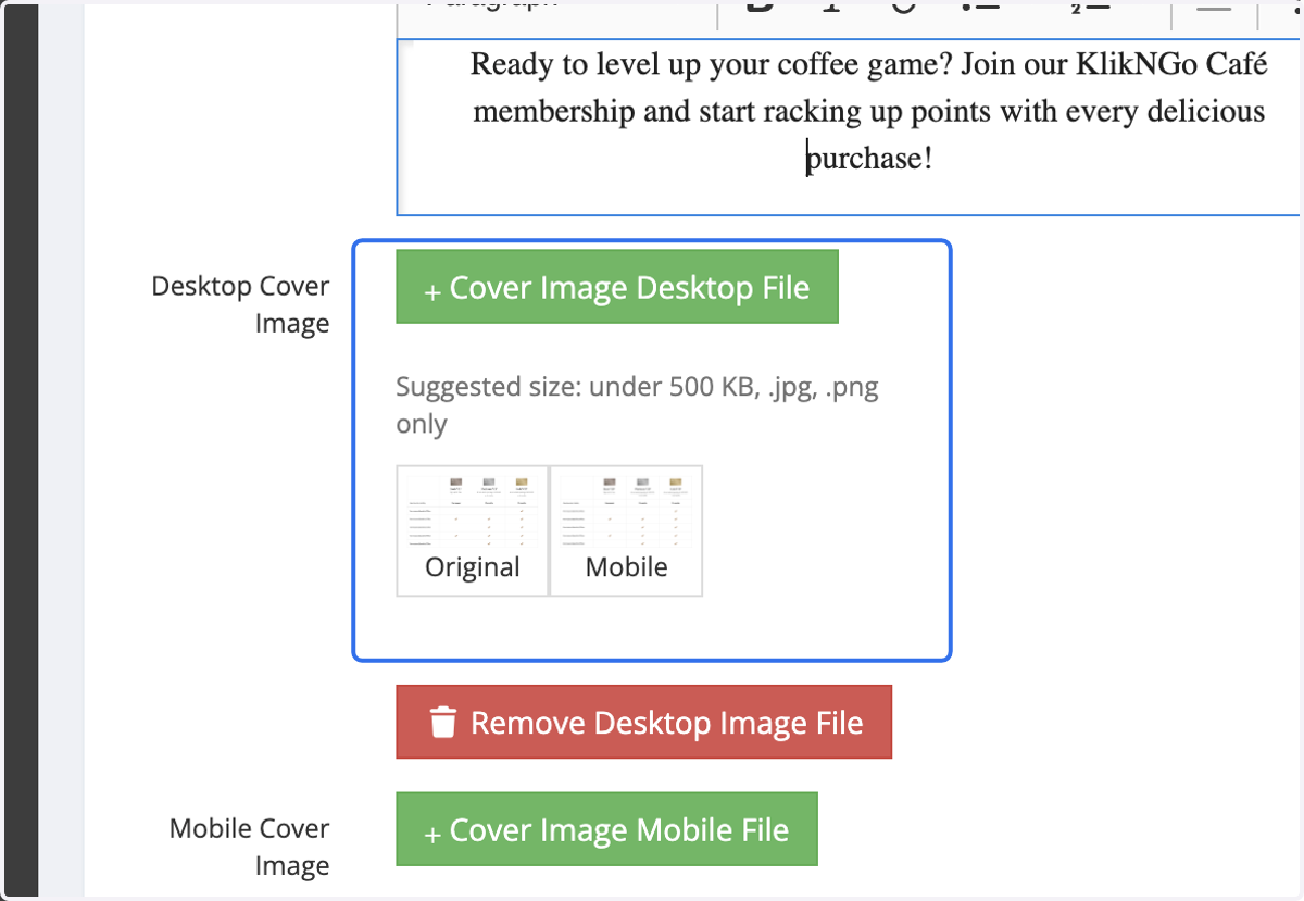 Upload Desktop Cover Image