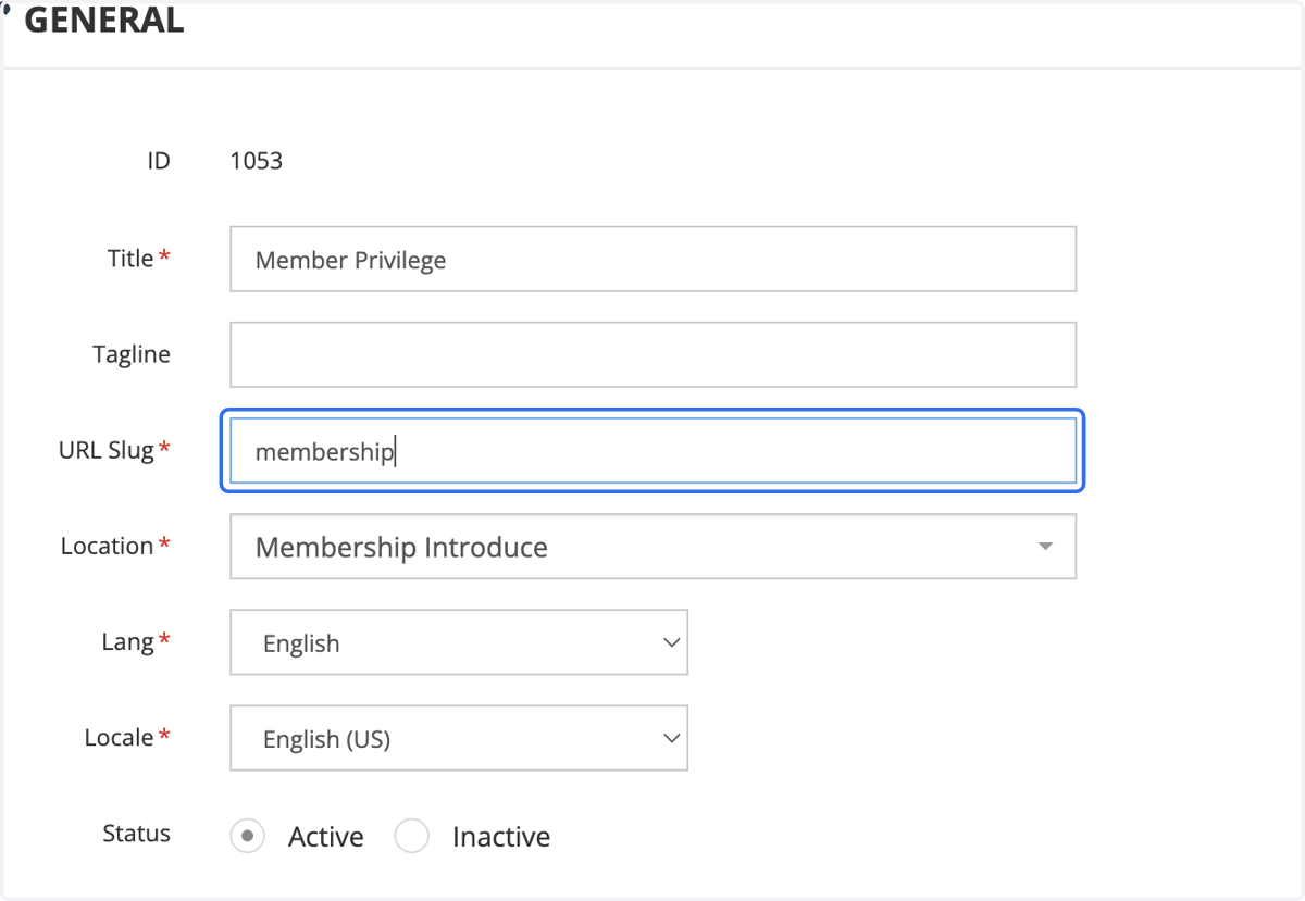 Insert URL Slug: membership