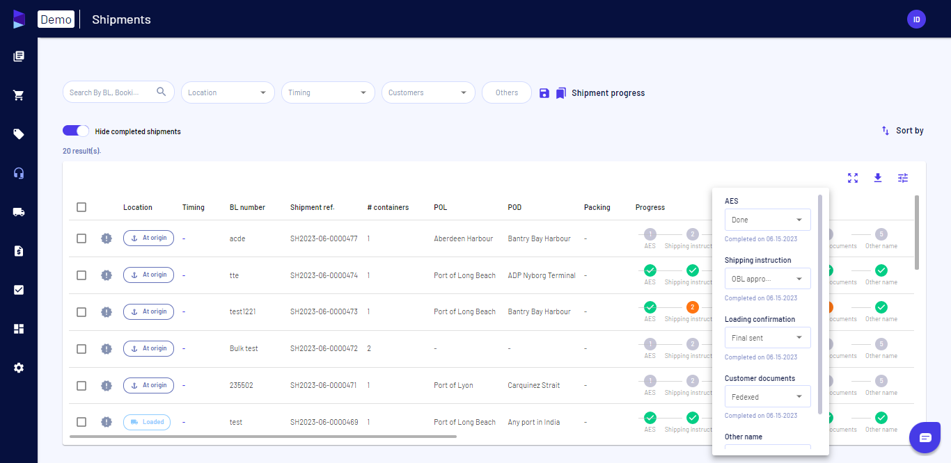 Select the option as per the progress