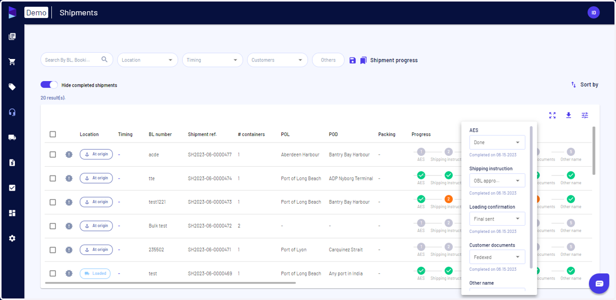 Select the option as per the progress