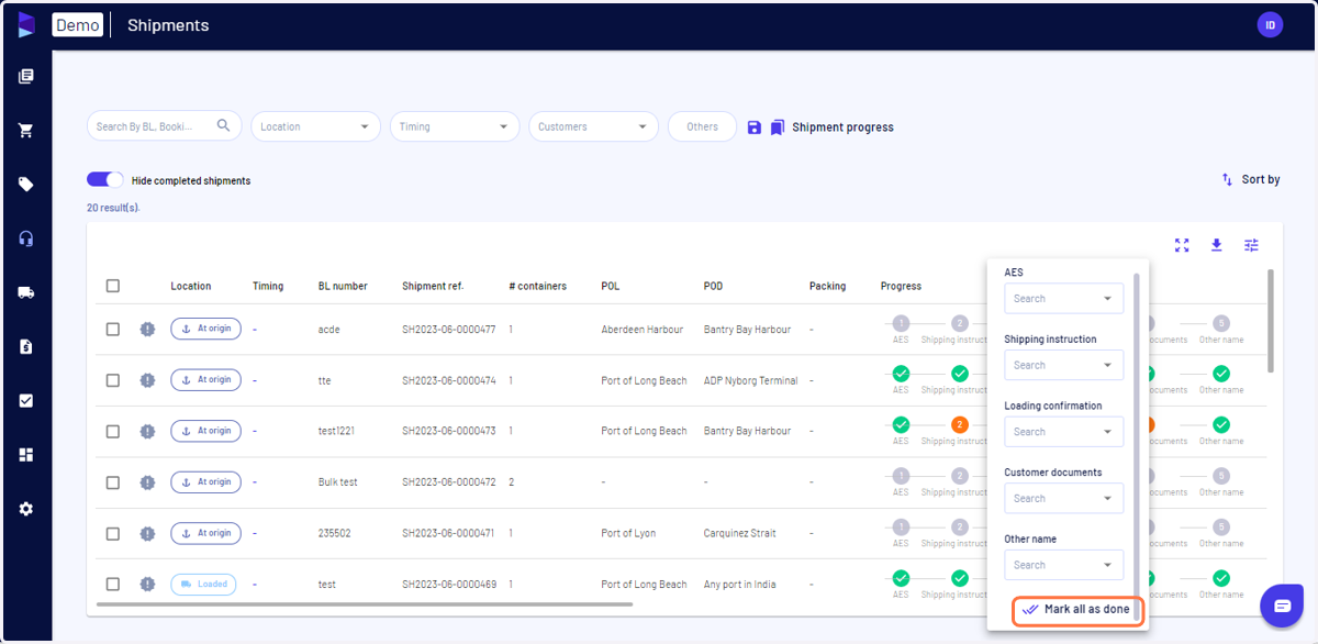 You can also click on "Mark all as done" to complete the progress