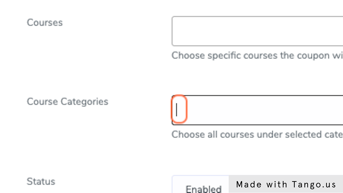 Click Course Categories to select the categories of courses this coupon is usable for