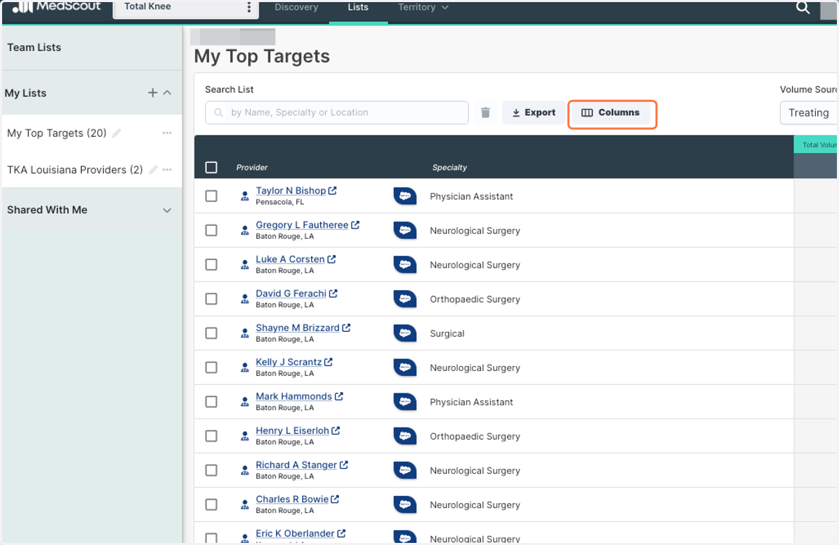 To customize this List view, use the 'Columns' button.