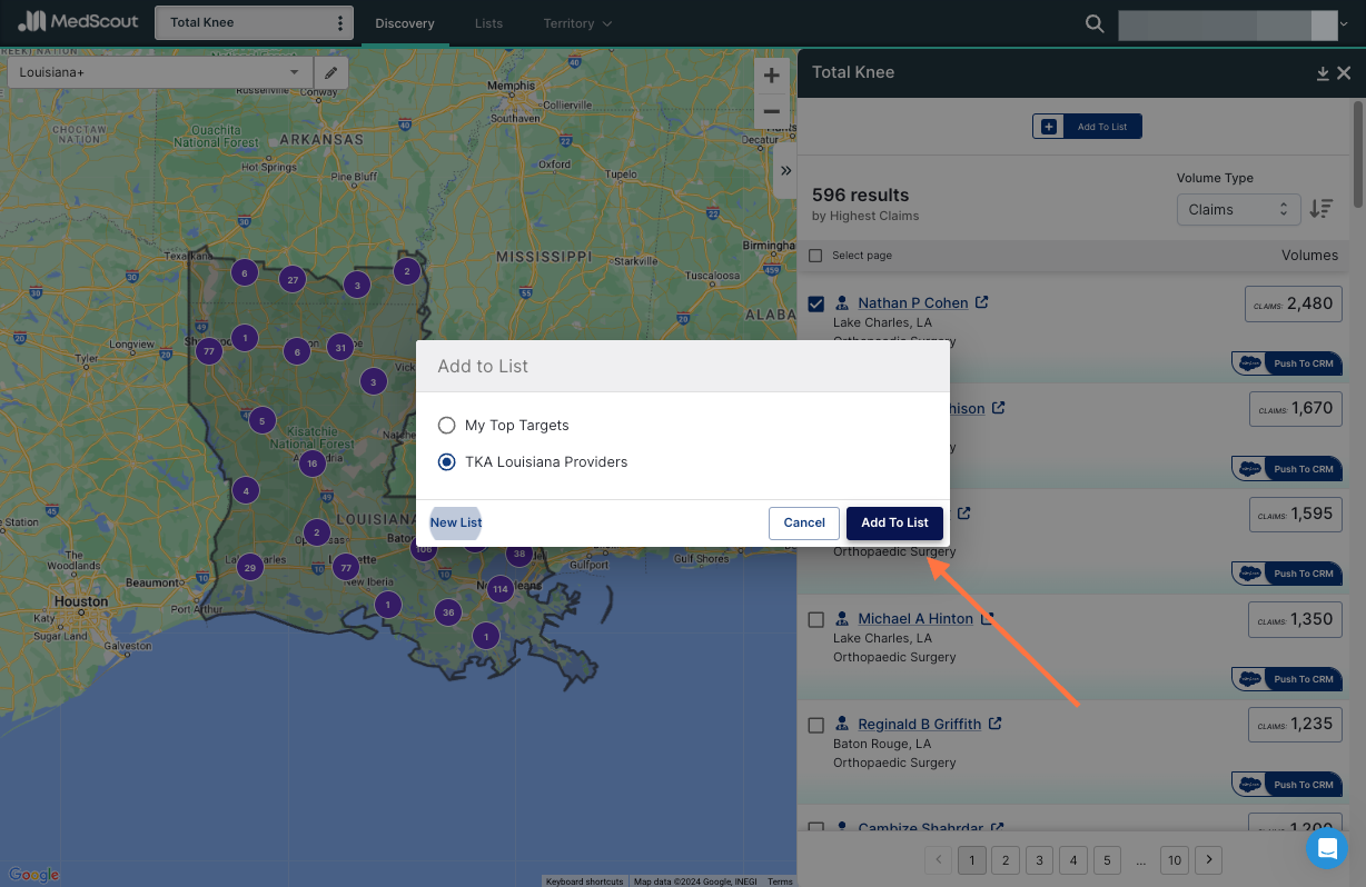 Once your list is created, use 'Add to List' to move your selections.