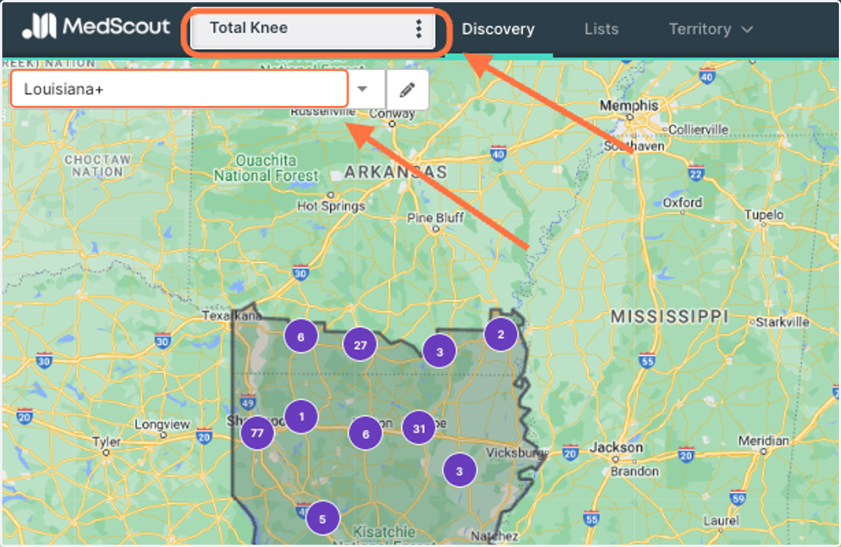 To begin creating a List in MedScout, you must have a Territory and Search selected.