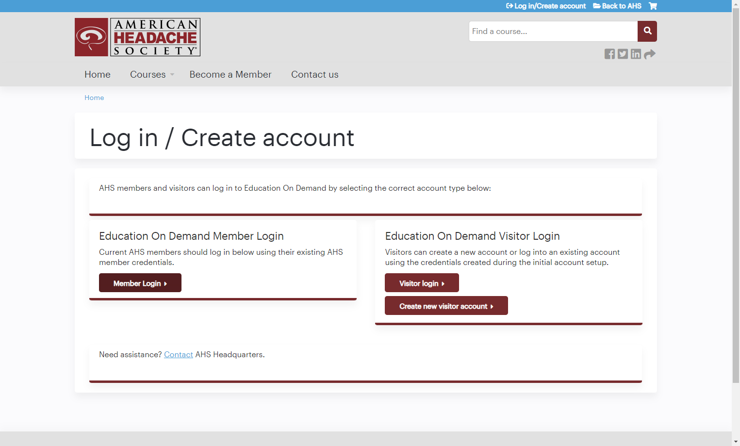 AHS members, click "Member Login"