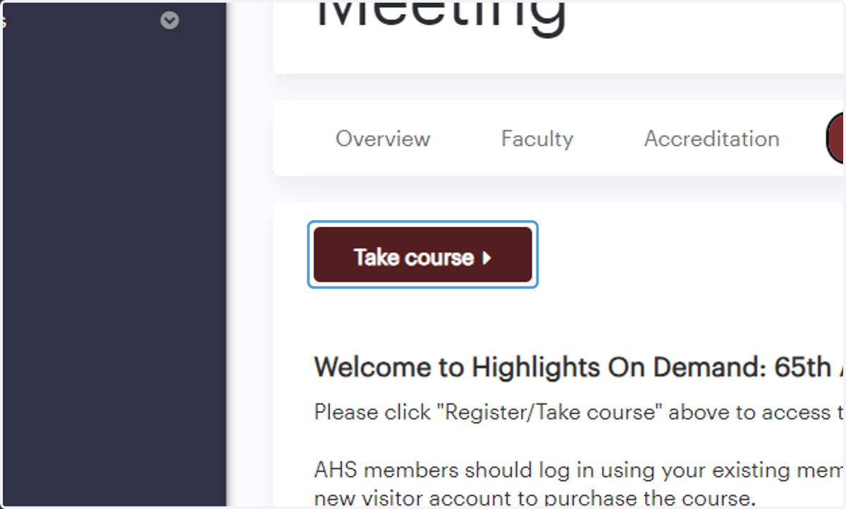 Once purchased, click "Take course" above the registration instructions to begin