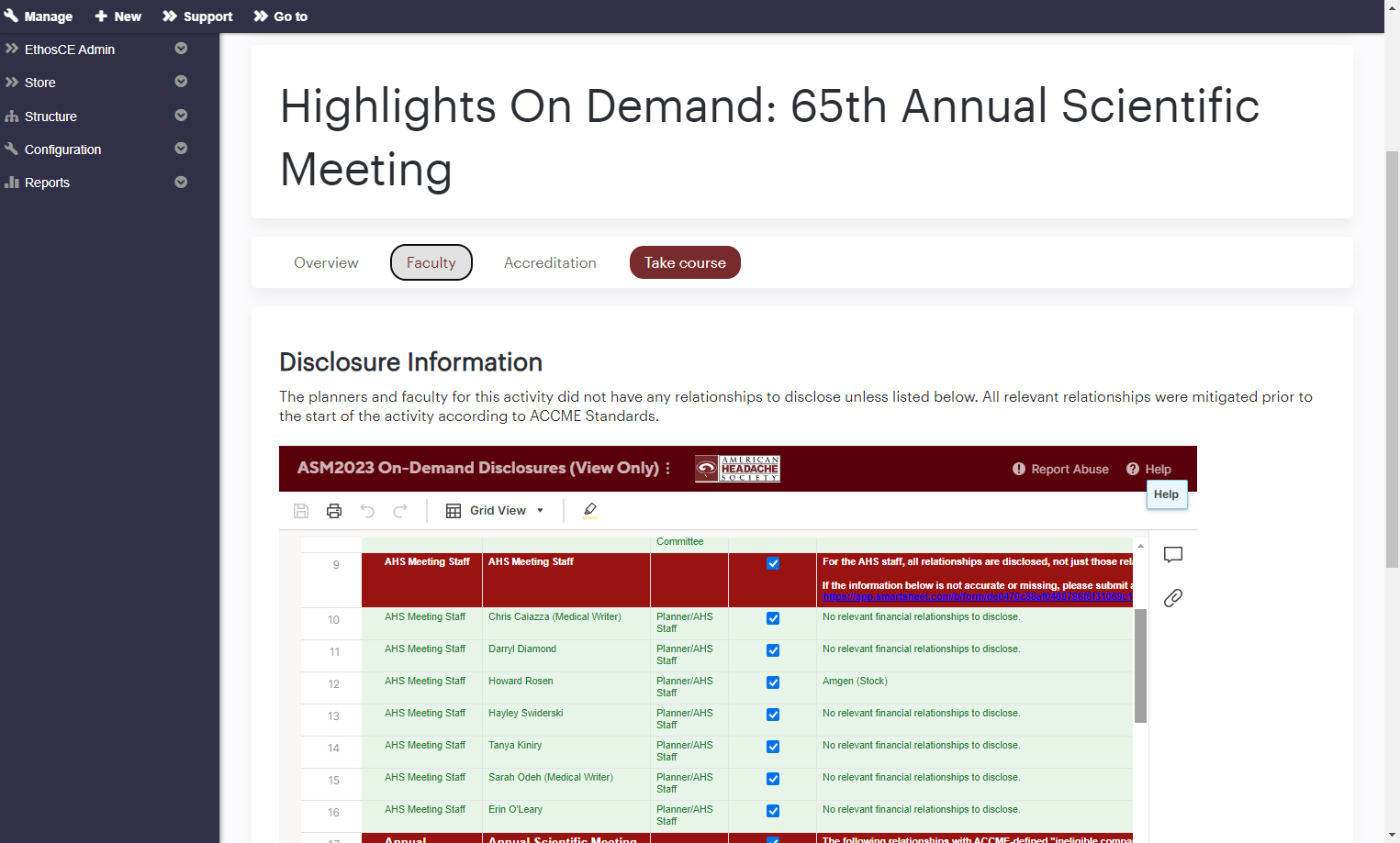 Click "Faculty" to view course disclosure information