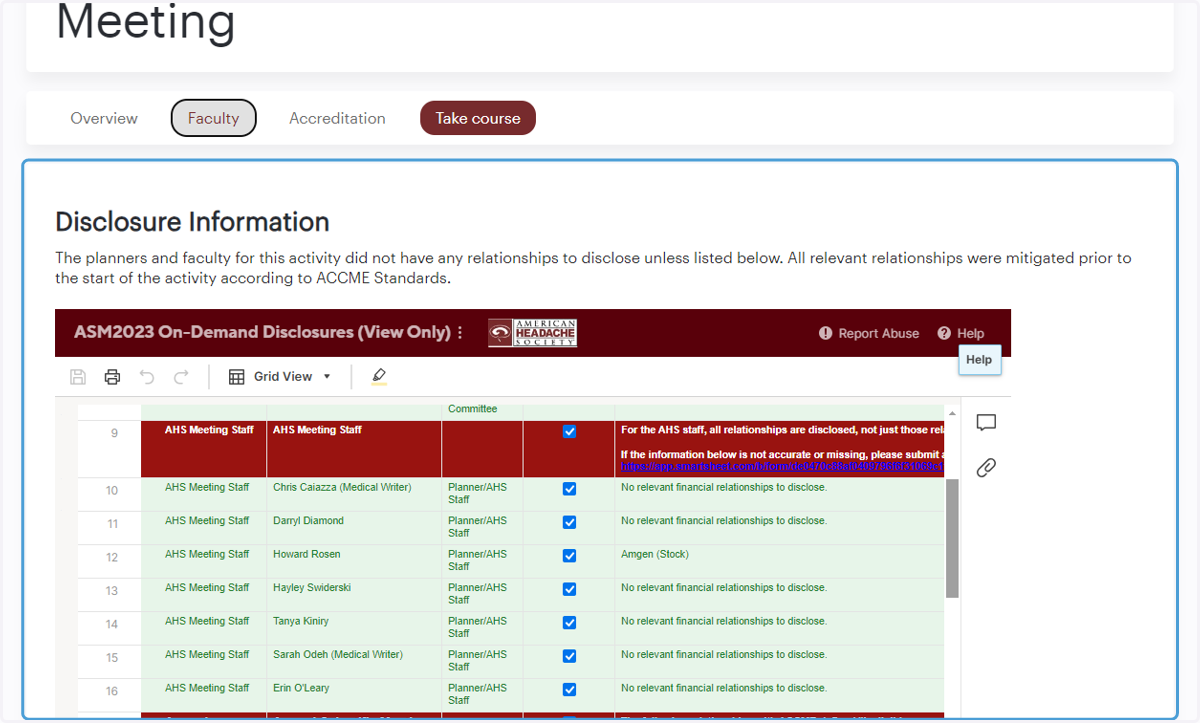 Click "Faculty" to view course disclosure information