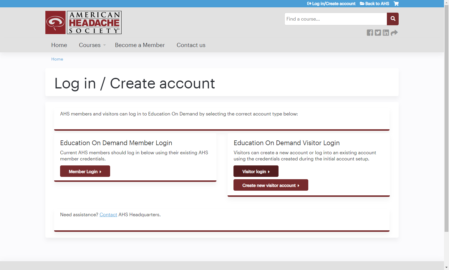 Nonmembers, click "Visitor login" or "Create new visitor account" and complete the required fields to create a free Education On Demand visitor account