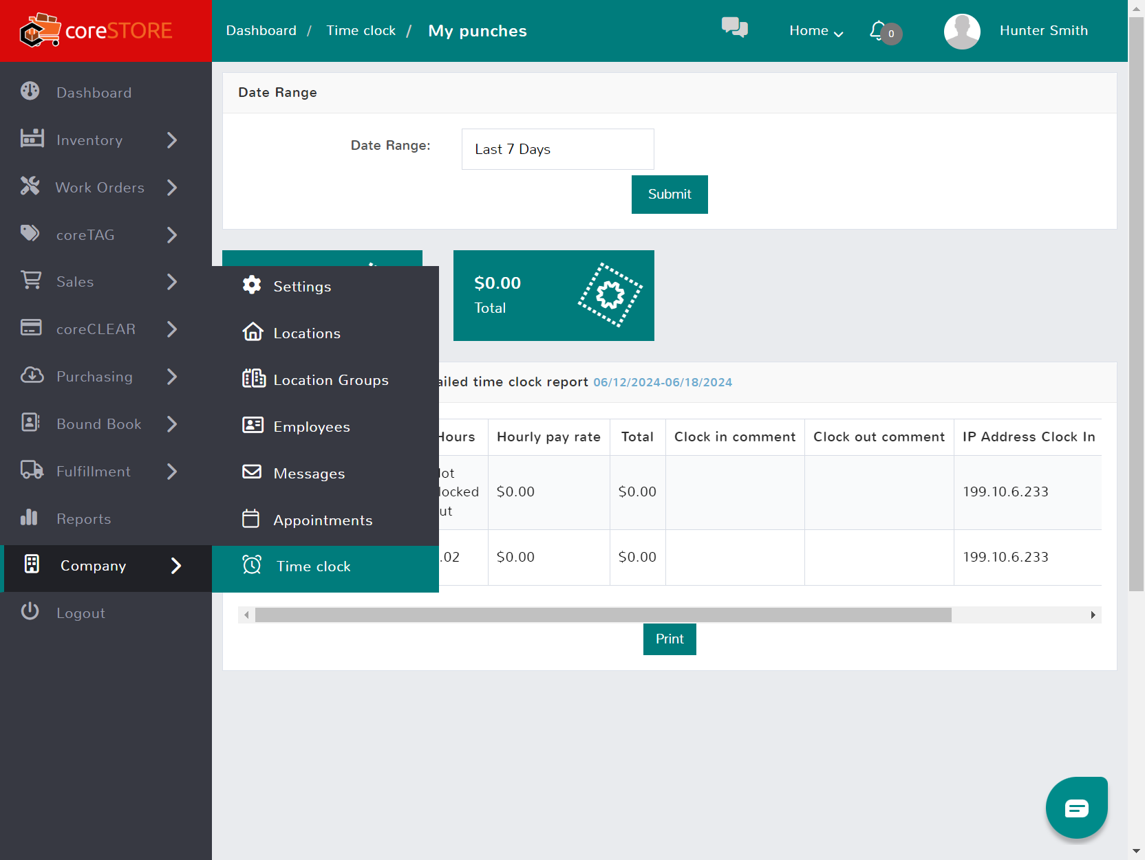 Click on Time clock