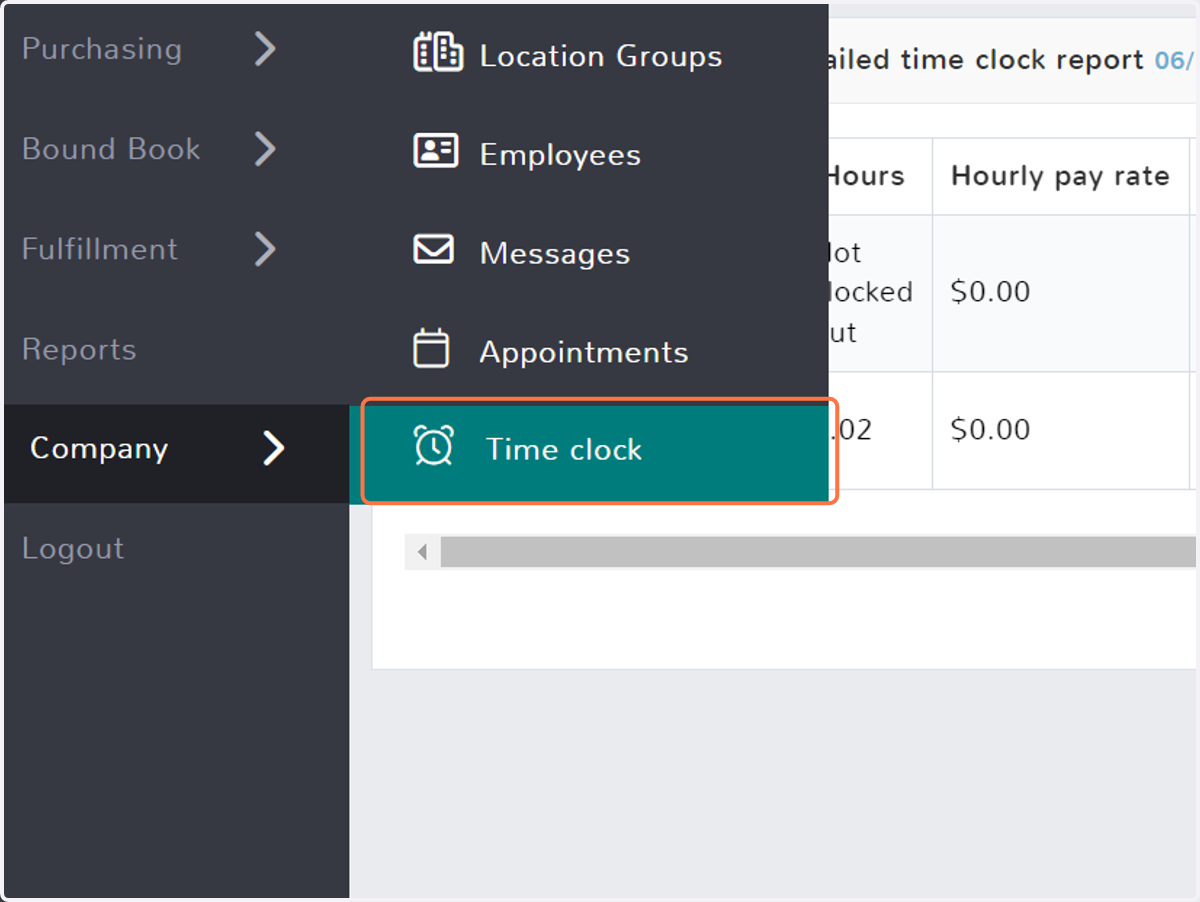 Click on Time clock
