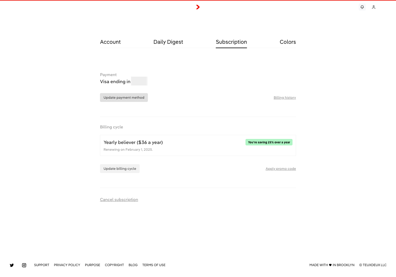 Click 'Update payment method' when you need to change any payment information