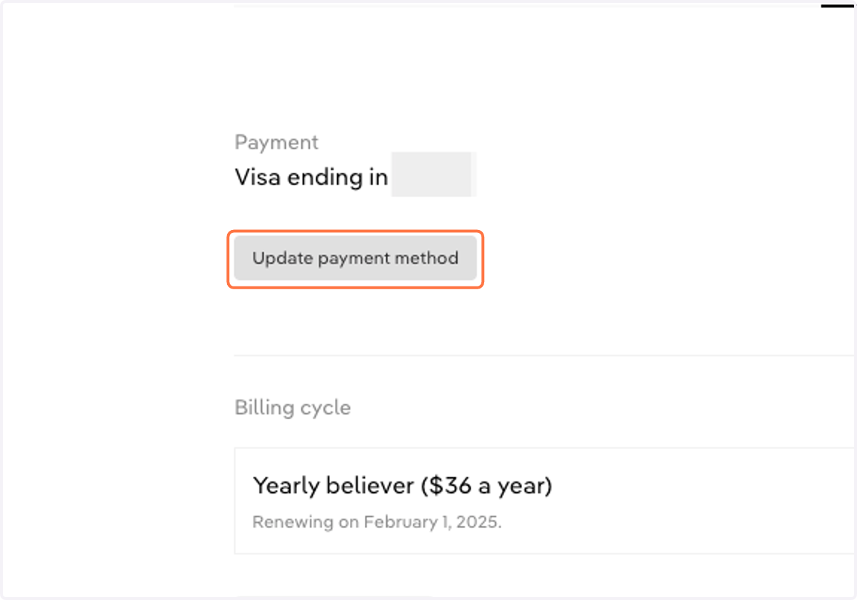 Click 'Update payment method' when you need to change any payment information