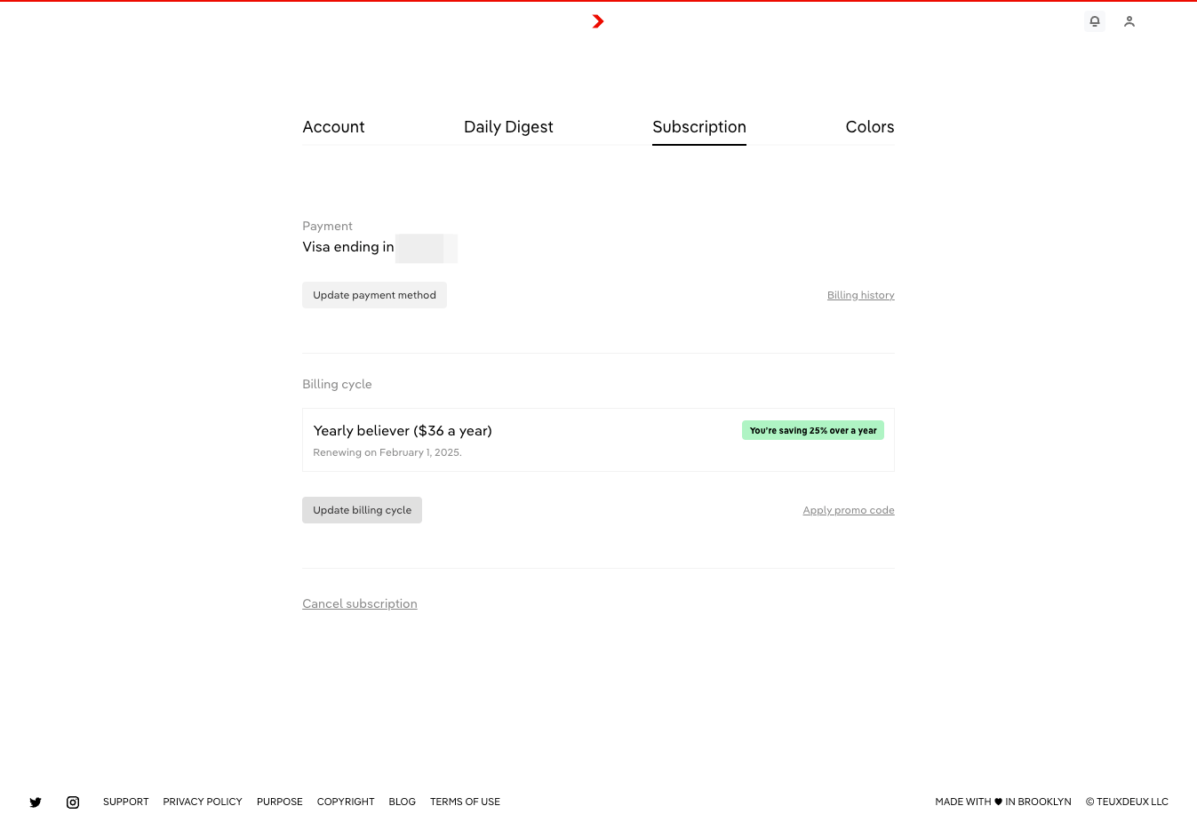 Click 'Update billing cycle' to change from a Monthly to Yearly plan (or vice versa)