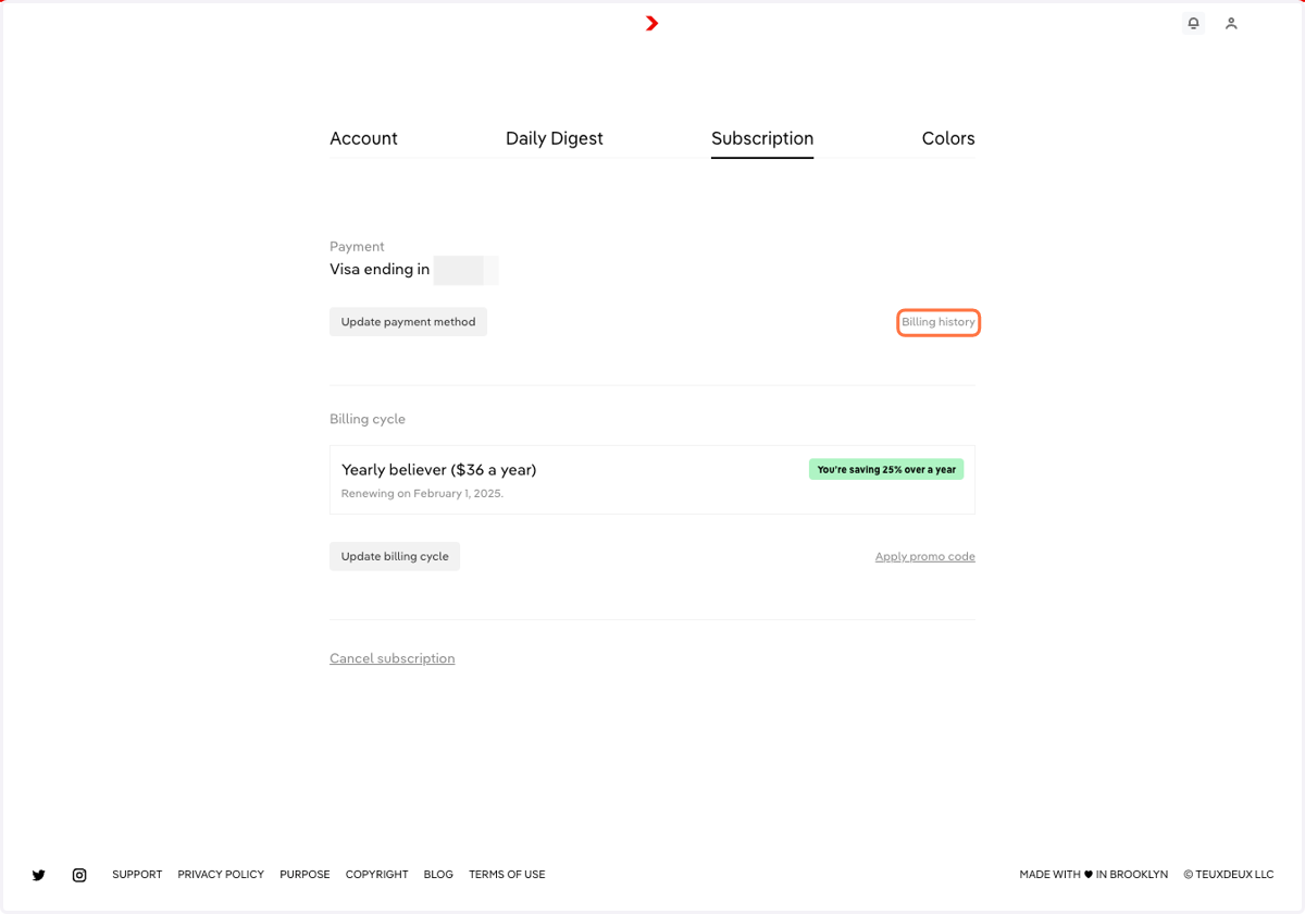 From here, you can view past invoices under 'Billing history'