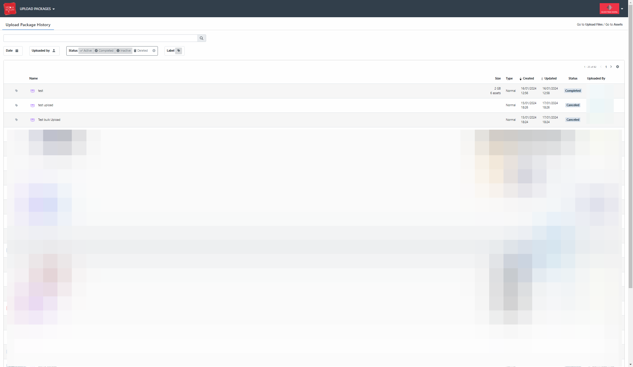 To sort and list your upload packages via their labels, click the tag and box titled "Label"